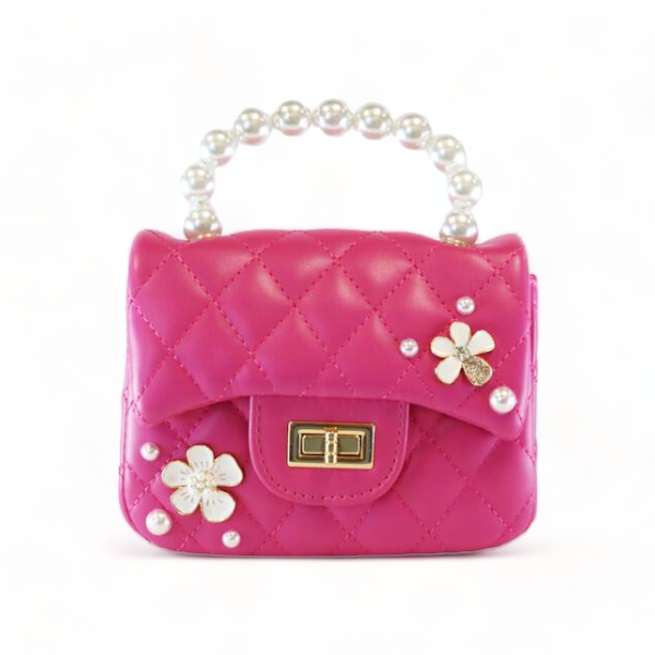 Pearl Handle Quilted Leather Purse w/ Charms - Fuchsia - doe a dear