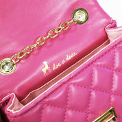 Pearl Handle Quilted Leather Purse w/ Charms - Fuchsia - doe a dear