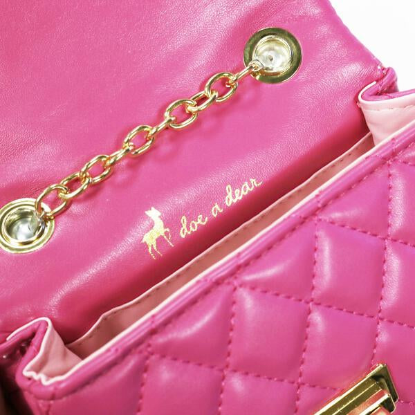 Pearl Handle Quilted Leather Purse w/ Charms - Fuchsia - doe a dear