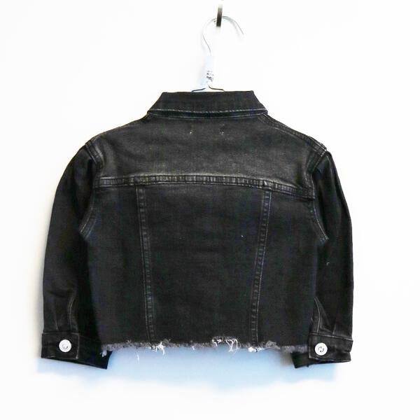 Pink Stud Distressed Black Denim Jacket - doe a dear