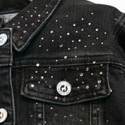 Pink Stud Distressed Black Denim Jacket - doe a dear