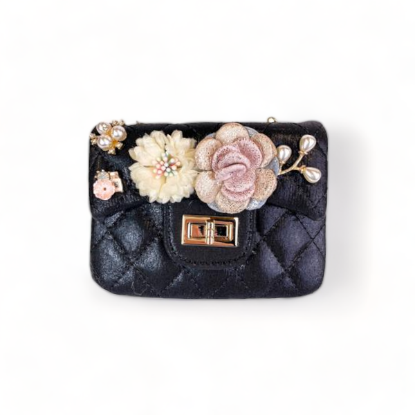 Black purse with flowers hotsell