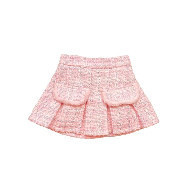 Pink Fur Trim Pleat Tweed Skirt – doe a dear