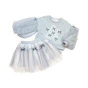 Grey Mesh Sleeves Bowtie Top - doe a dear