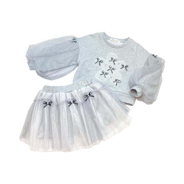 Grey Mesh Sleeves Bowtie Top - doe a dear