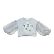 Grey Mesh Sleeves Bowtie Top - doe a dear