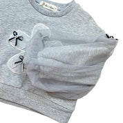 Grey Mesh Sleeves Bowtie Top - doe a dear