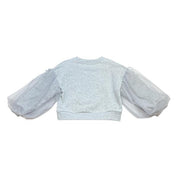 Grey Mesh Sleeves Bowtie Top - doe a dear