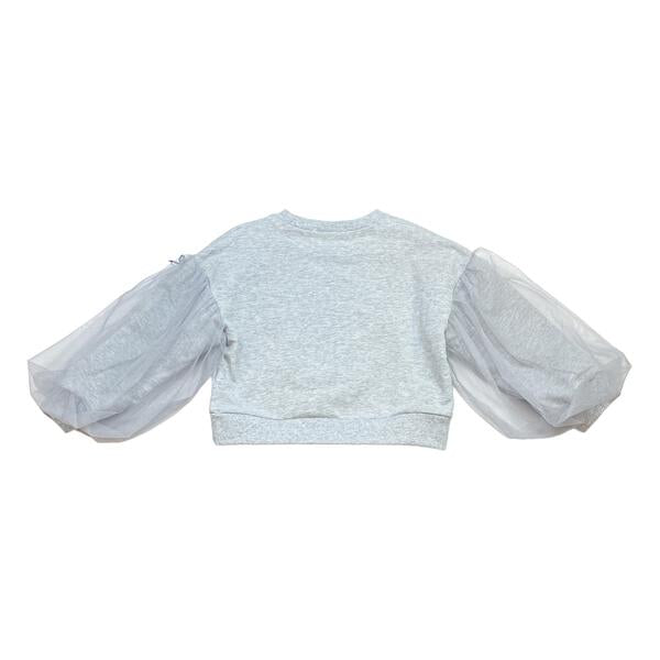 Grey Mesh Sleeves Bowtie Top - doe a dear