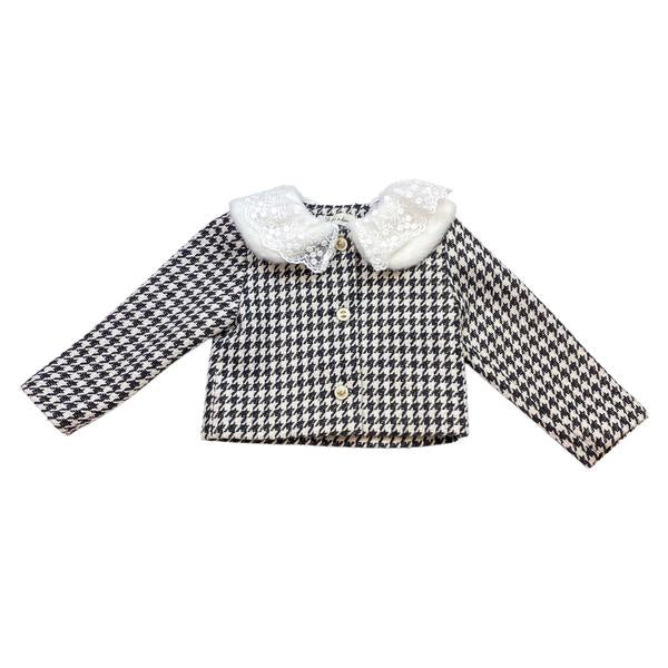 Lace Fur Collar Houndstooth Jacket - doe a dear
