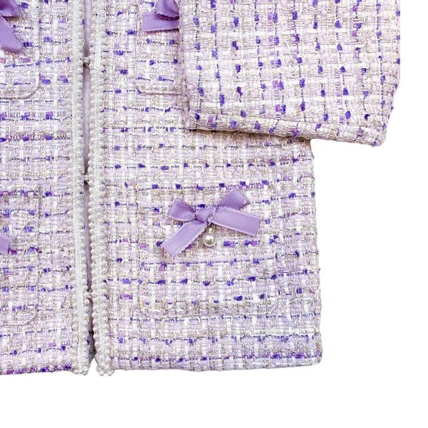 Purple Bowtie Pearl Trim Tweed Jacket - doe a dear