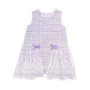 Purple Bowtie Lace Trim Tweed Dress - doe a dear