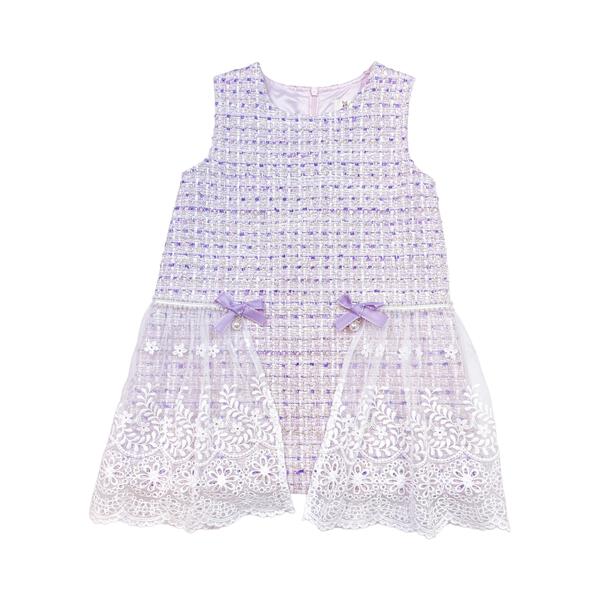 Purple Bowtie Lace Trim Tweed Dress - doe a dear