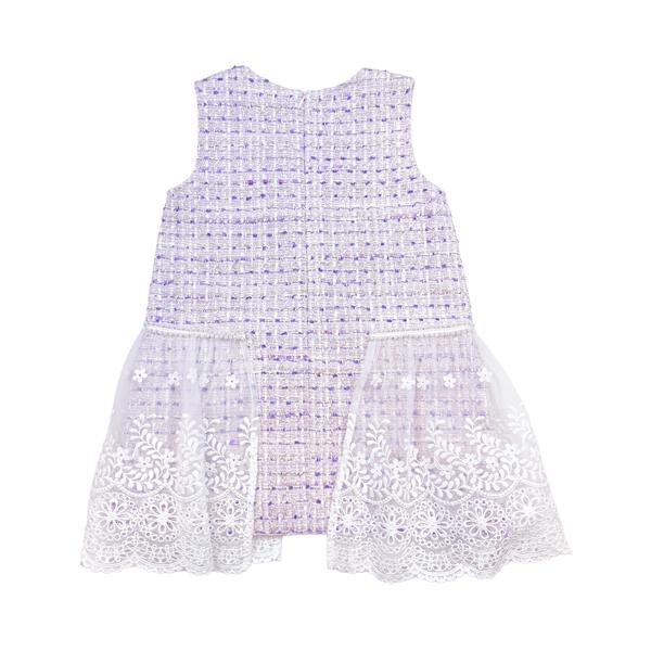 Purple Bowtie Lace Trim Tweed Dress - doe a dear