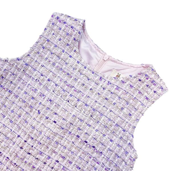 Purple Bowtie Lace Trim Tweed Dress - doe a dear
