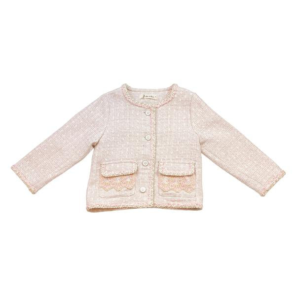 Pink Floral Lace Trim Tweed Jacket - doe a dear