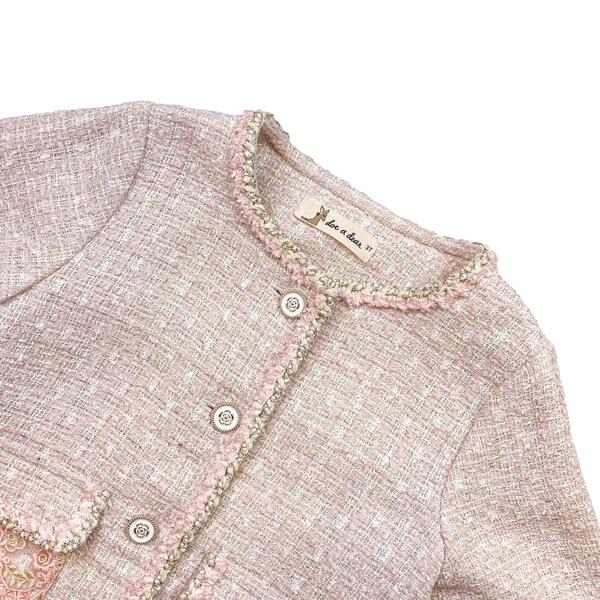 Pink Floral Lace Trim Tweed Jacket - doe a dear