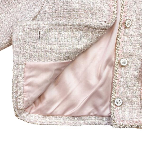 Pink Floral Lace Trim Tweed Jacket - doe a dear