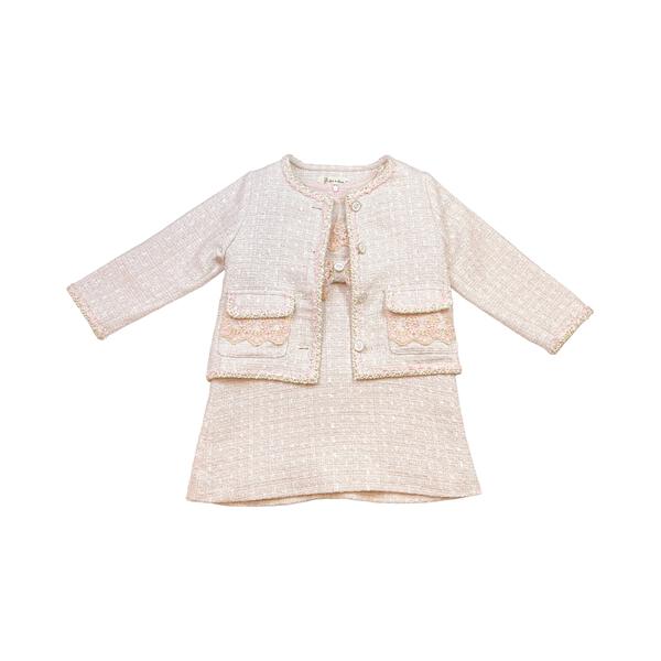 Pink Floral Lace Trim Tweed Dress - doe a dear