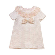 Pink Floral Lace Trim Tweed Dress - doe a dear