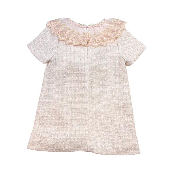 Pink Floral Lace Trim Tweed Dress - doe a dear