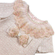 Pink Floral Lace Trim Tweed Dress - doe a dear