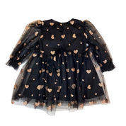 Black Glitter Heart Mesh Dress - doe a dear