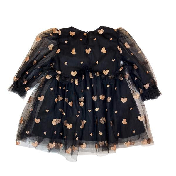 Black Glitter Heart Mesh Dress - doe a dear