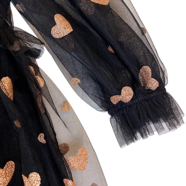 Black Glitter Heart Mesh Dress - doe a dear