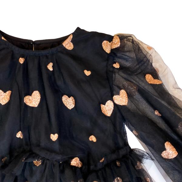 Black Glitter Heart Mesh Dress - doe a dear