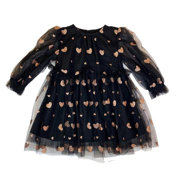Black Glitter Heart Mesh Dress - doe a dear