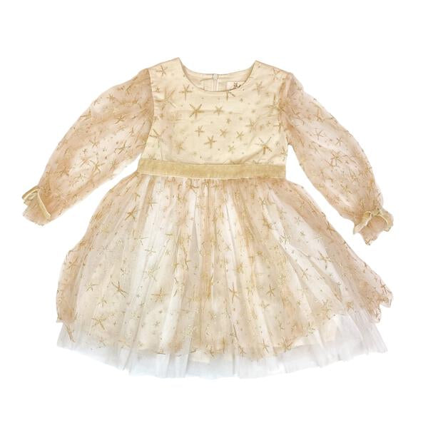 Gold Glitter Star Mesh Dress - doe a dear
