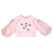 Pink Mesh Sleeves Bowtie Top - doe a dear