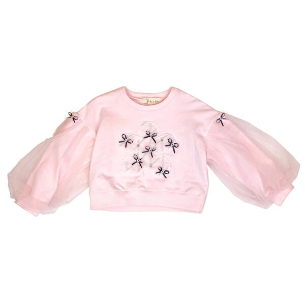 Pink Mesh Sleeves Bowtie Top - doe a dear