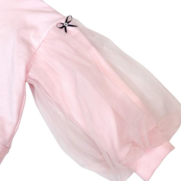Pink Mesh Sleeves Bowtie Top - doe a dear
