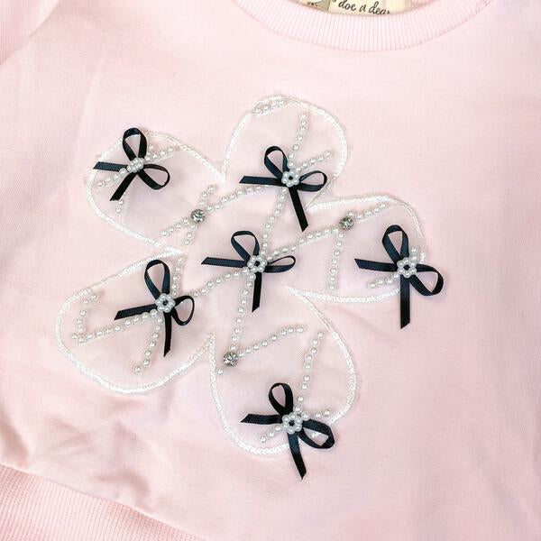 Pink Mesh Sleeves Bowtie Top - doe a dear