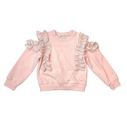 Open Shoulder Cotton Lace Trim Sweatshirt - doe a dear