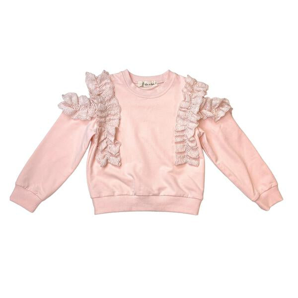 Open Shoulder Cotton Lace Trim Sweatshirt - doe a dear