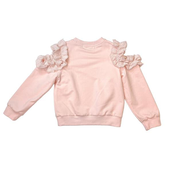 Open Shoulder Cotton Lace Trim Sweatshirt - doe a dear