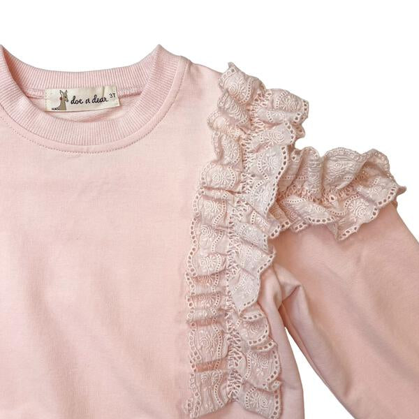 Open Shoulder Cotton Lace Trim Sweatshirt - doe a dear