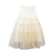 Gold Glitter Heart Mesh Layer White Dress