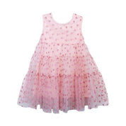 Pink Glitter Heart Mesh Layer Dress
