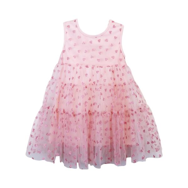 Pink Glitter Heart Mesh Layer Dress - doe a dear
