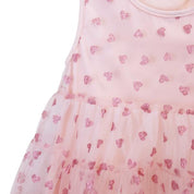 Pink Glitter Heart Mesh Layer Dress - doe a dear