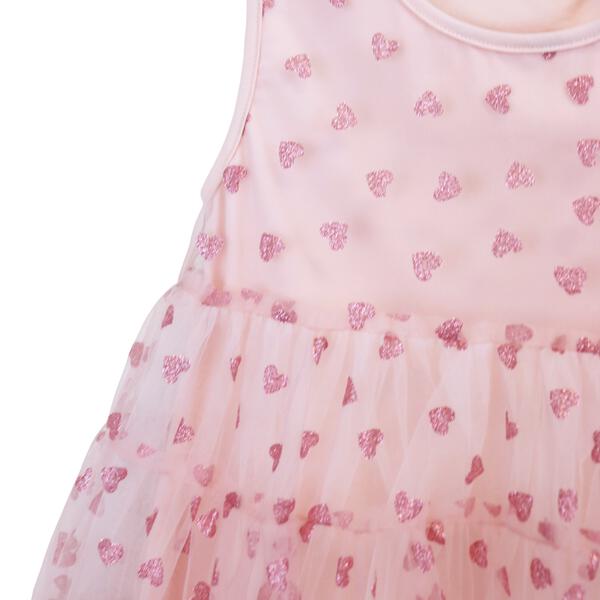 Pink Glitter Heart Mesh Layer Dress - doe a dear