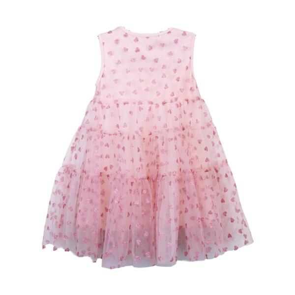 Pink Glitter Heart Mesh Layer Dress - doe a dear
