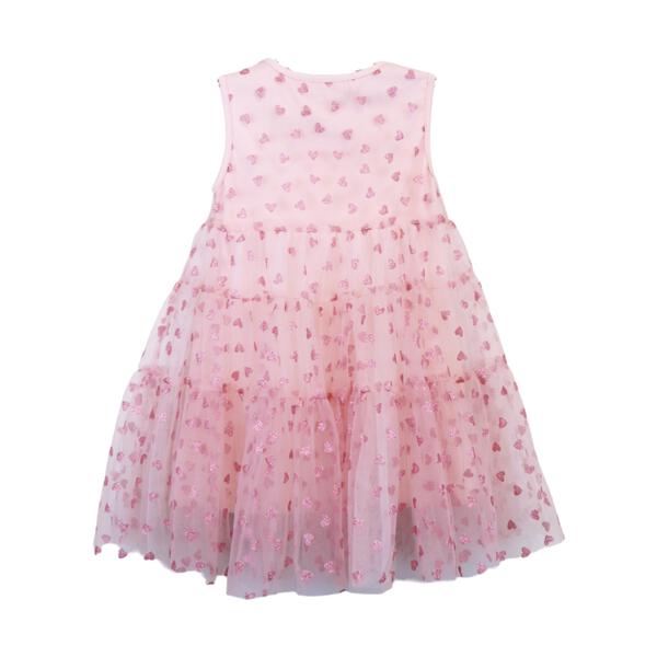 Pink Glitter Heart Mesh Layer Dress