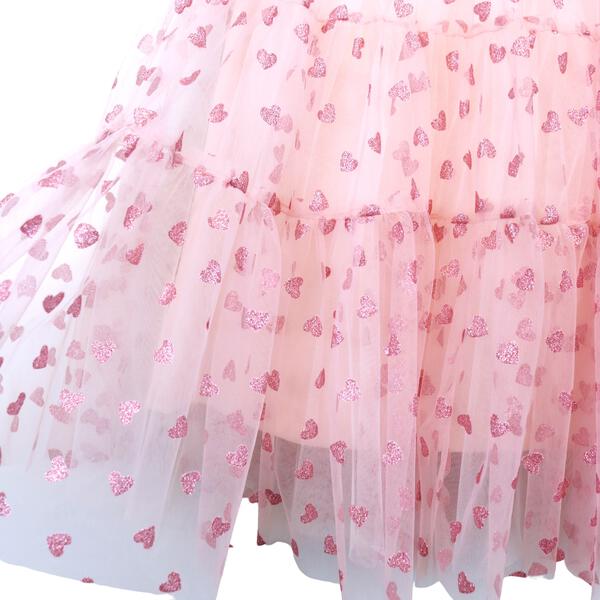 Pink Glitter Heart Mesh Layer Dress - doe a dear