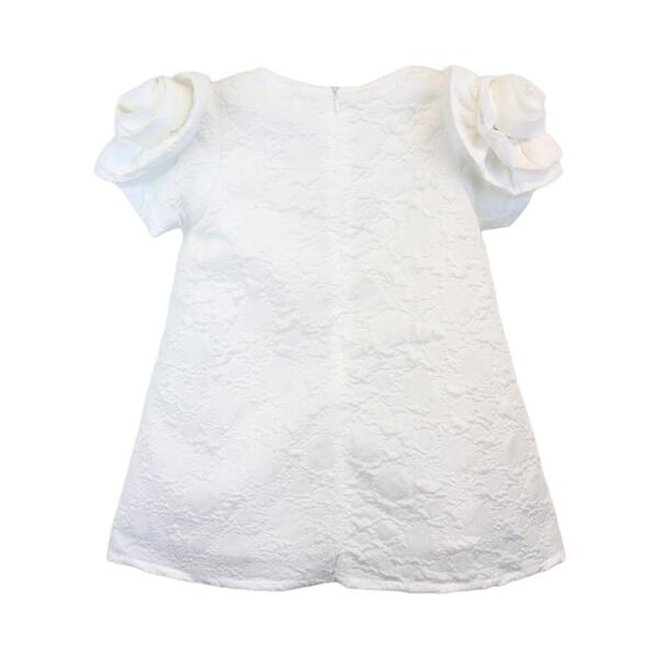 White 3D Cuff Floral Brocade Dress w/ Jewels - doe a dear