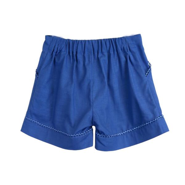Crochet Trim Front Pleat Blue Shorts - doe a dear